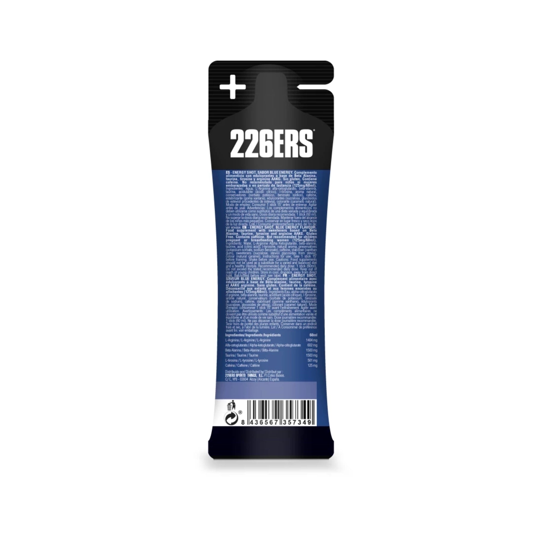 226ers Energy Shot Stick 60ml Blue Energy Mid 125mg Caff