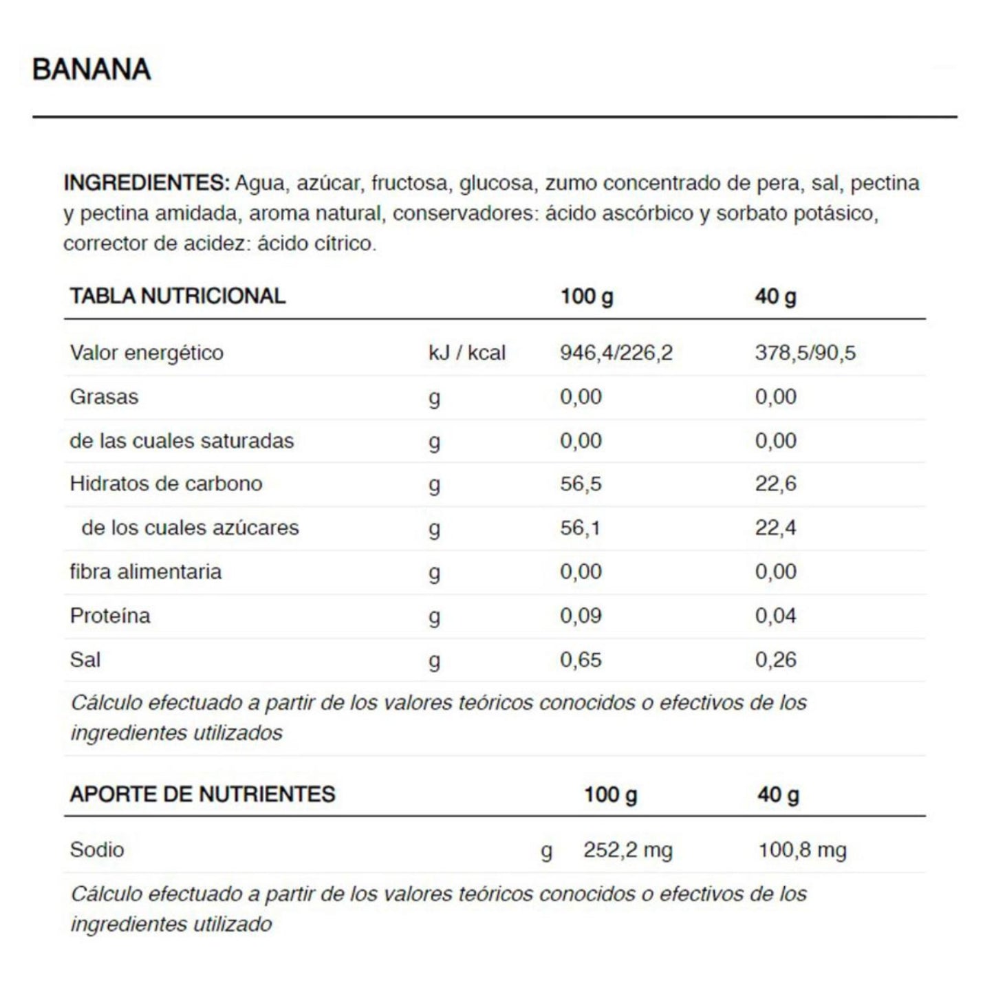 Gel 226ers Hydrajelly 40g Banana-Ingredients
