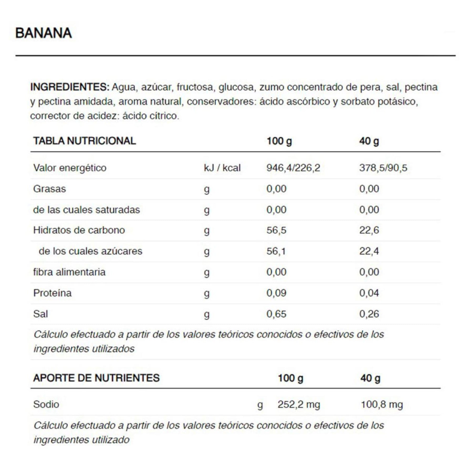 Gel 226ers Hydrajelly 40g Banana-Ingredients
