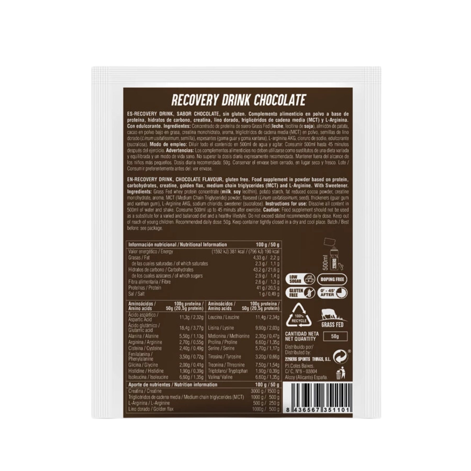 Recuperador Muscular 226ers Recovery Drink - Monodosis Chocolate