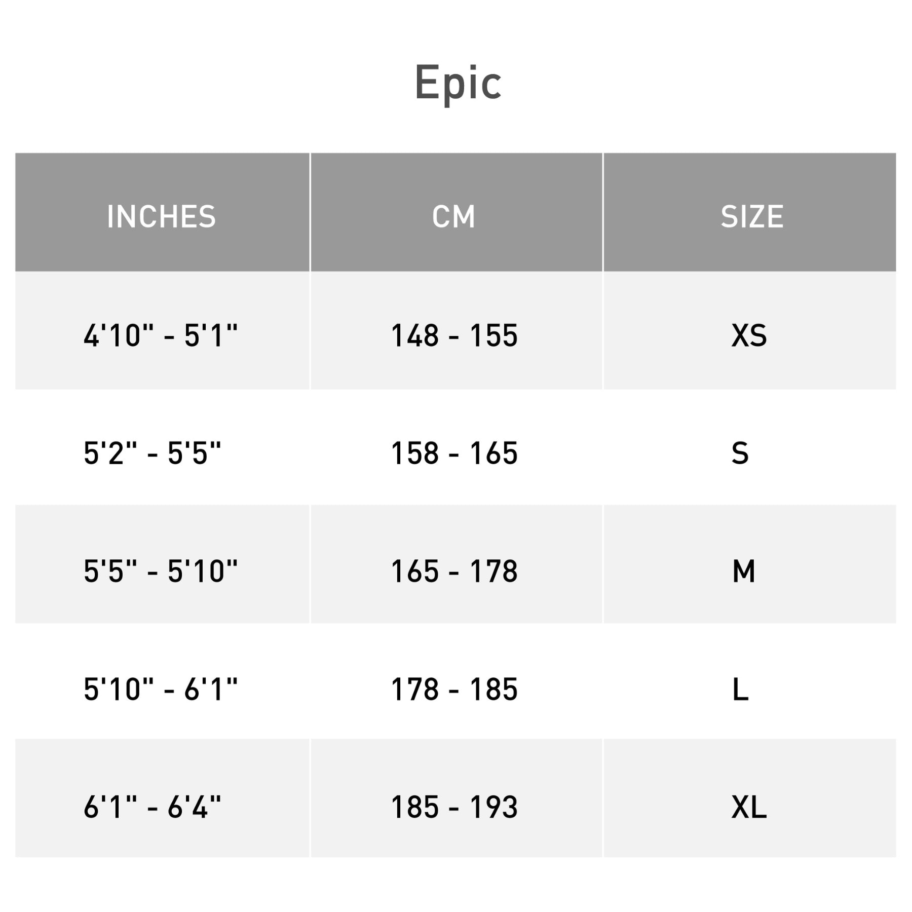 Specialized Epic Comp 2022 Size Chart