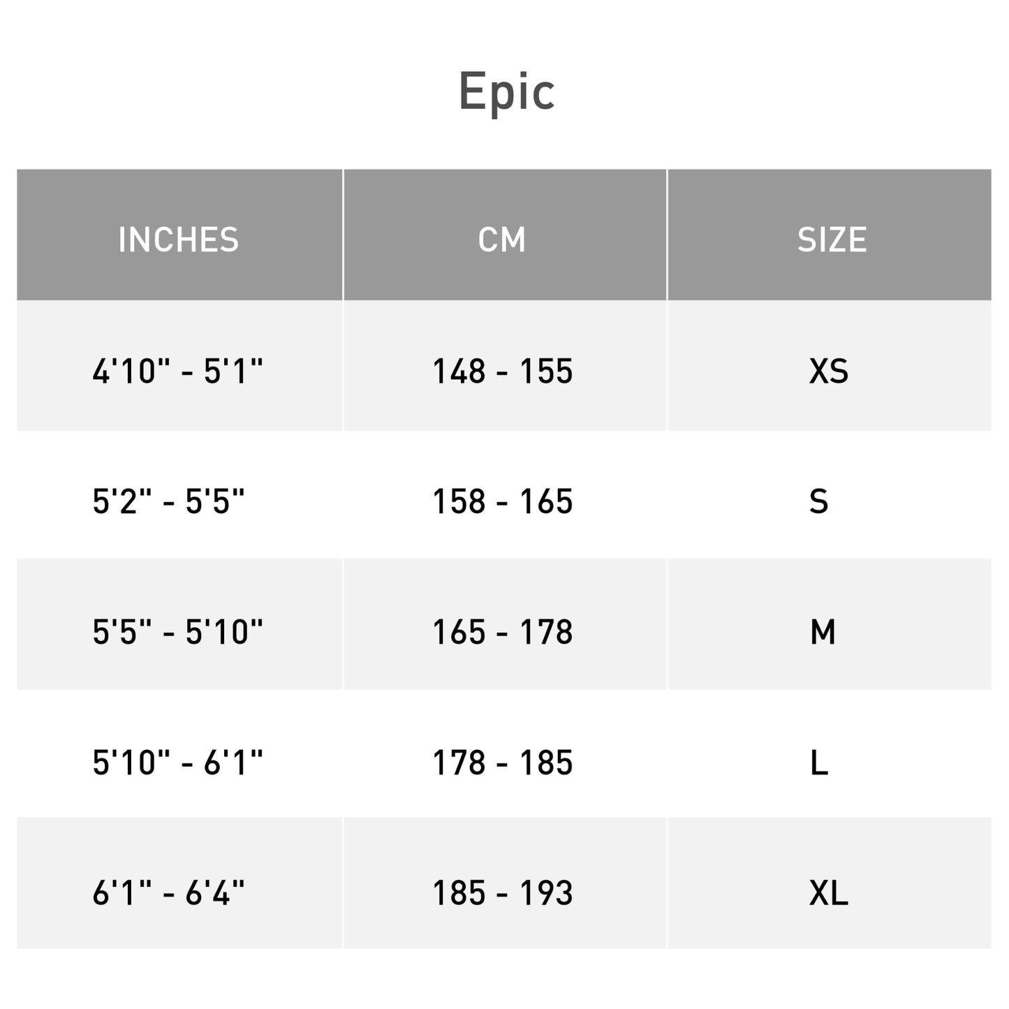 Specialized Epic Size Chart